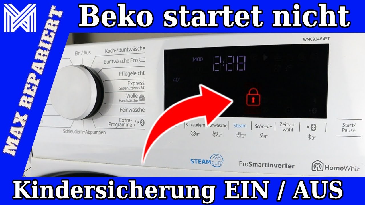 Beko Waschmaschine startet nicht -  Fehler Schloss im Display  - Kindersicherung ausschalten