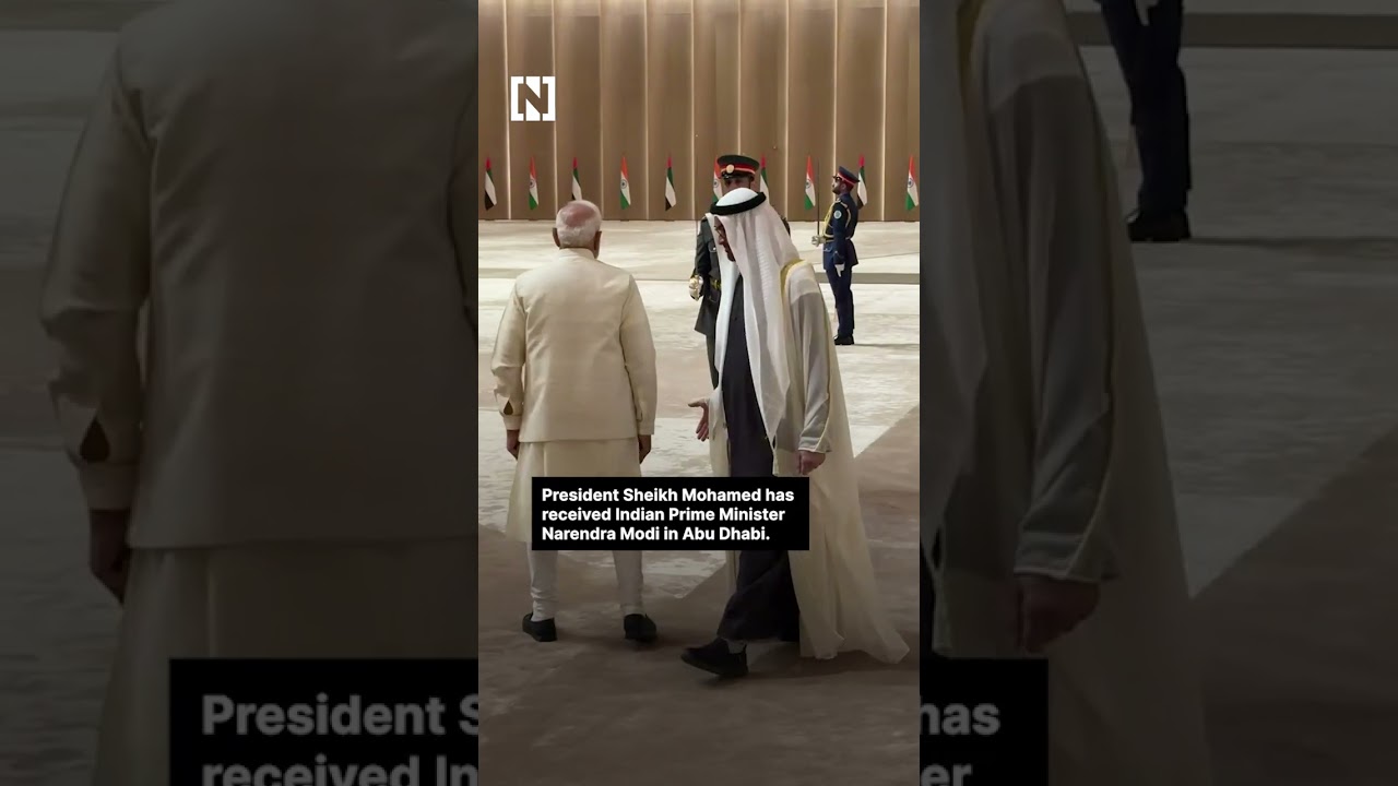 UAE President Sheikh Mohamed meets Indian Prime Minister Narendra Modi in Abu Dhabi.