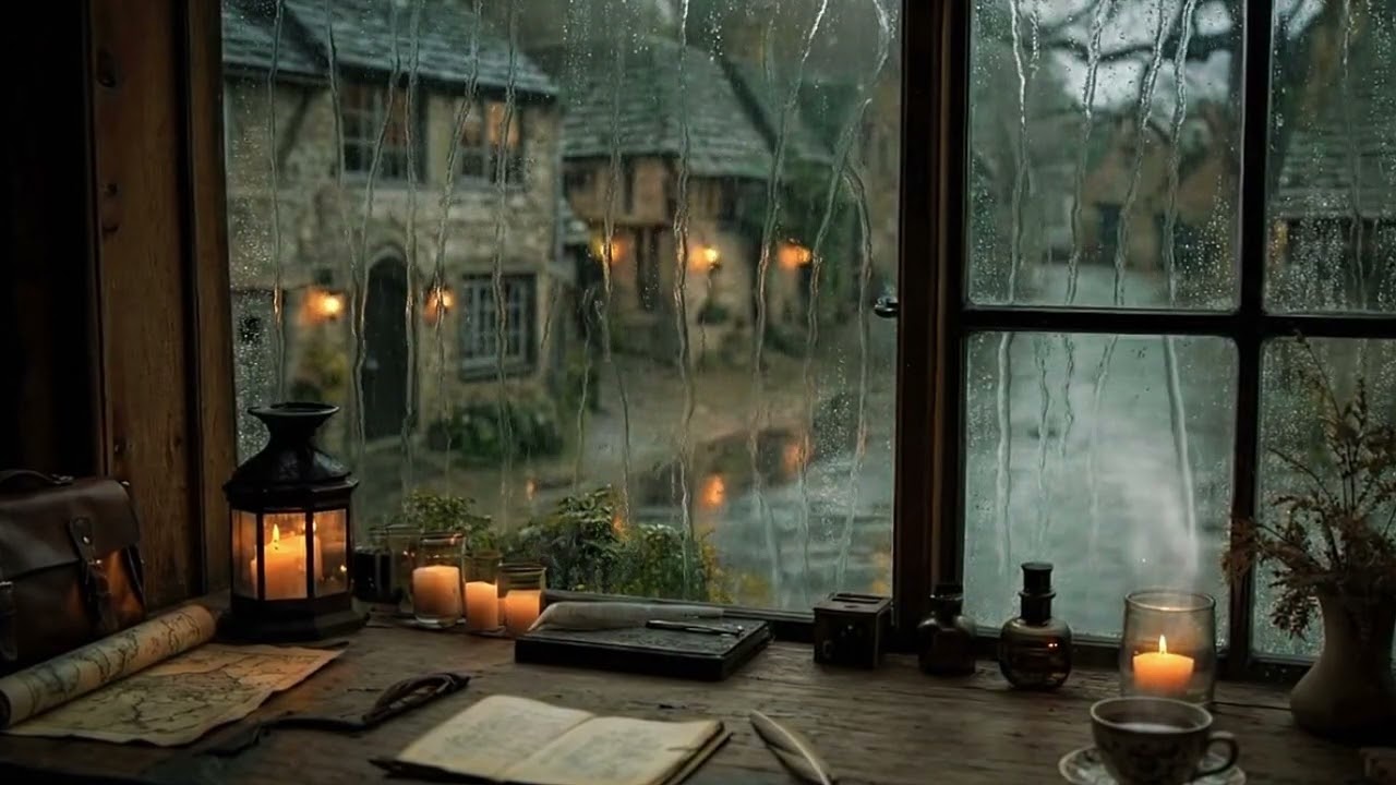 Across the Quiet Window | Winter Rain at the Old Cottage | Dark Academia!