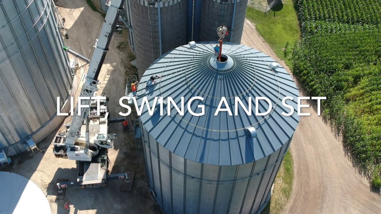 Large 75,000 bu  Sukup Grain Bin Crane lift and Swing onto a new Foundation.