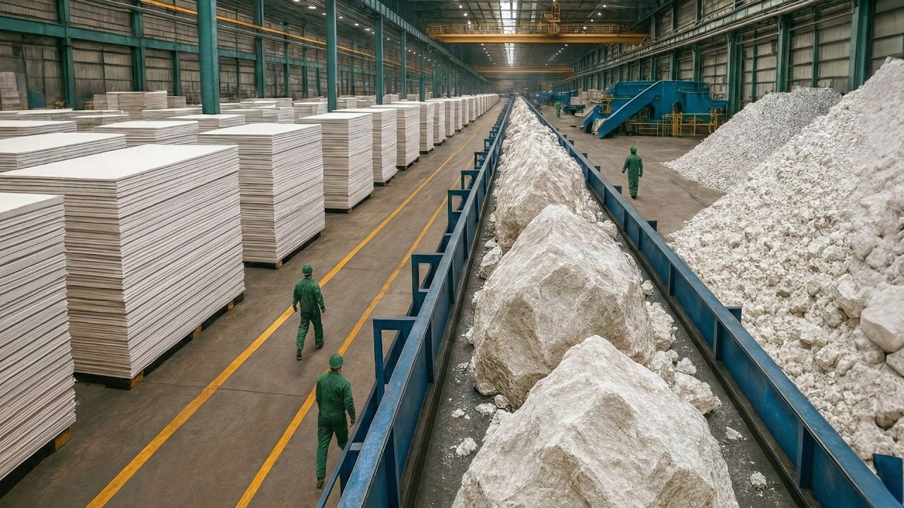 HOW GYPSUM IS TURNED INTO DRYWALL ON MASSIVE PRODUCTION LINES | 34 BILLION SQ FT PER YEAR