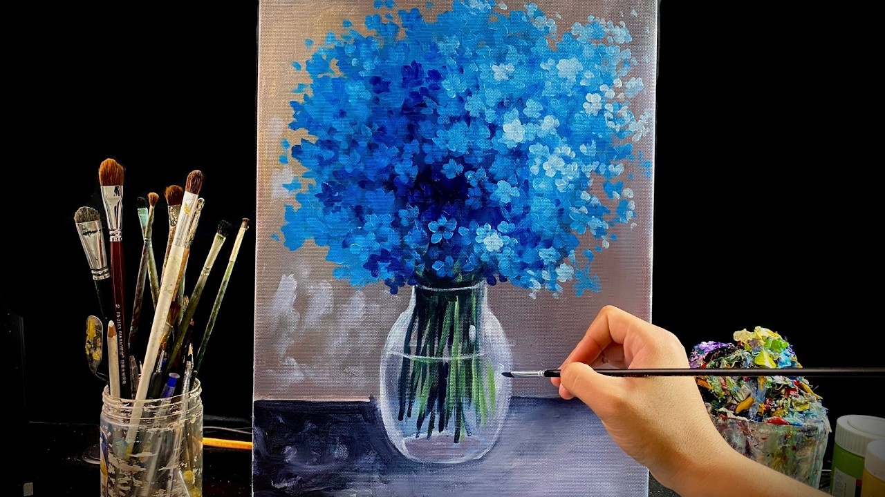 Painting a Beautiful Bouquet of Bright Flowers in a Vase  #121 / Acrylic Painting / Huy Hội Họa ART