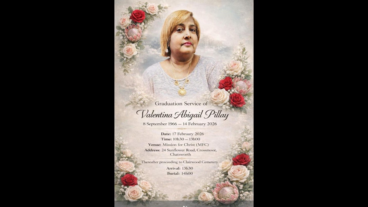 Funeral Service of the Late Valentina Abigail Pillay
