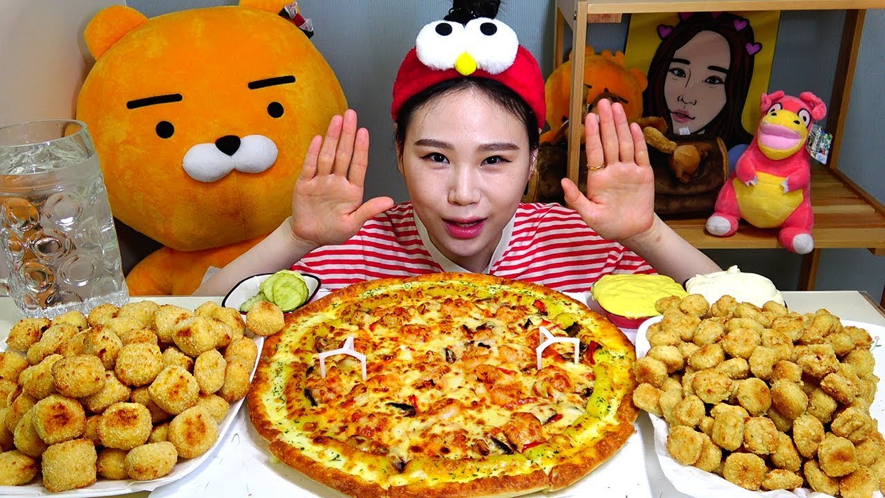 피자헛 신메뉴 쉬림프올인피자 치즈볼 치킨팝콘 먹방 Mukbang