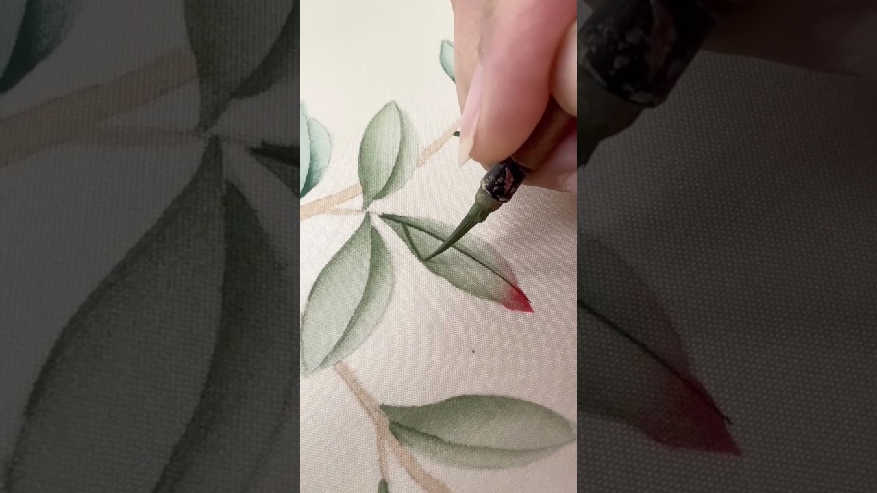 Leaf painting on silk paper 