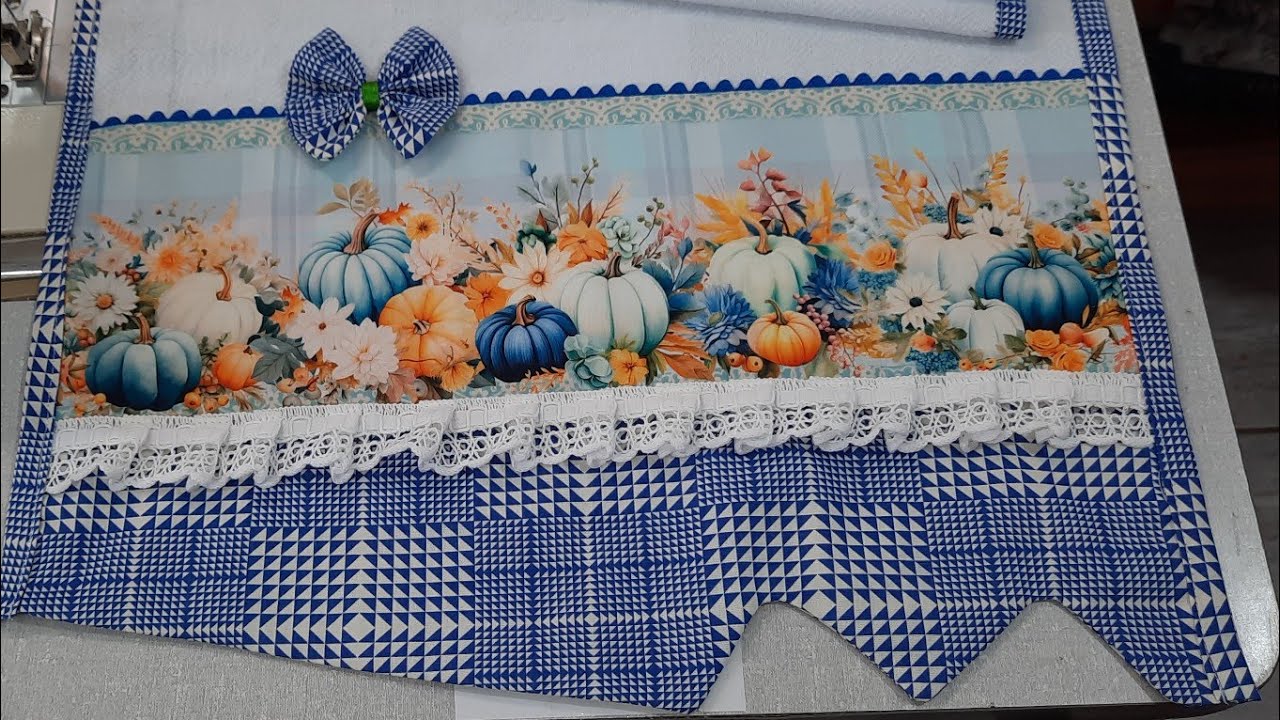 Pano de prato com barrado de abóbora 🎃 🎃 🎃 