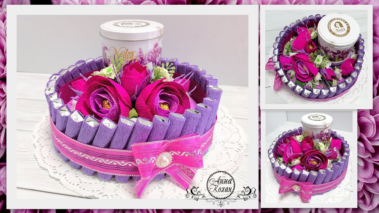 DIY🎂ЯРКИЙ ТОРТИК ИЗ ЧАЯ И ШОКОЛАДА🎂Композиция из конфет своими руками🎂Анна Кохан🎂