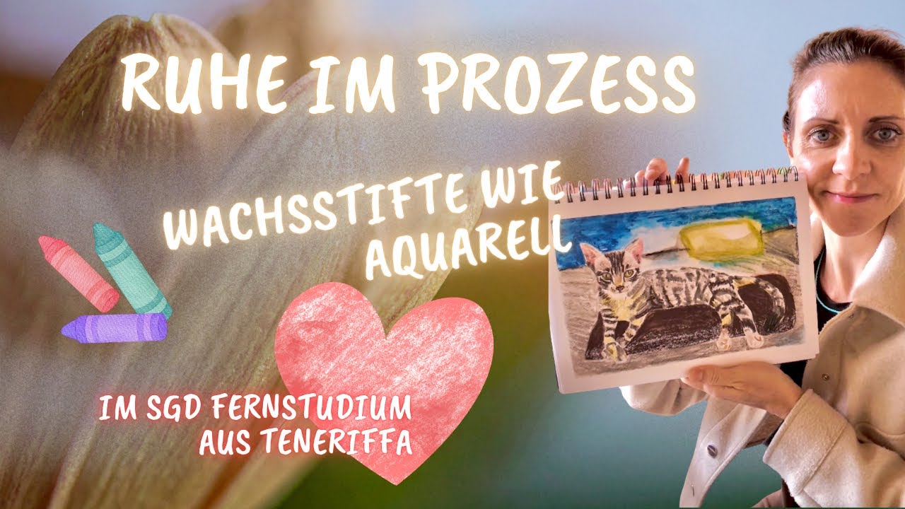 Katzenportrait malen mit Wachsstiften wie Aquarell | Fernstudium Kunst auf Teneriffa