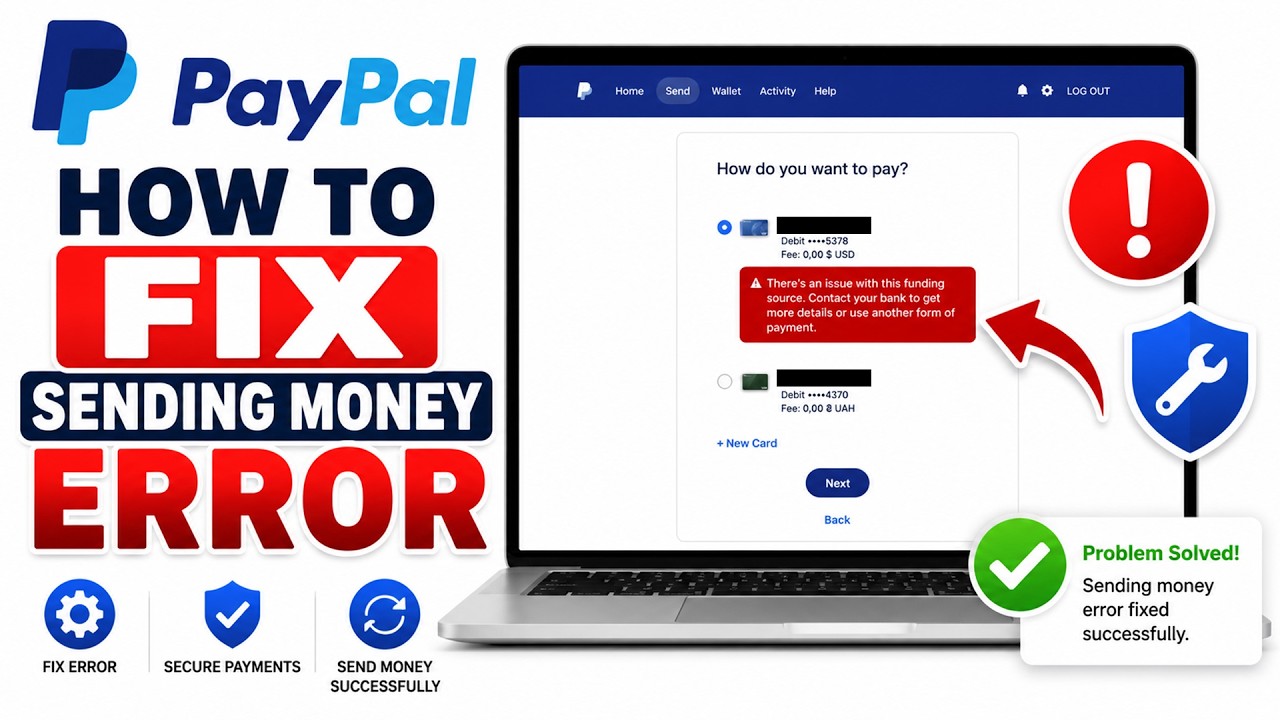 PayPal - How to FIX sending Money ERROR / There&rsquo;s an issue with this funding source / PayPal Issue