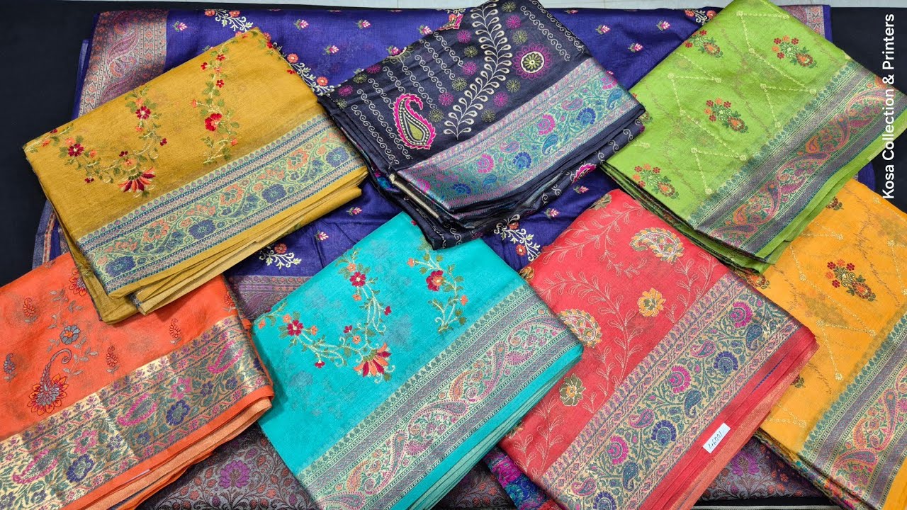 Pure Kosa Silk Saree with Embroidery | Chhattisgarh Kosa Silk Saree | Embroidery work Tussar saree