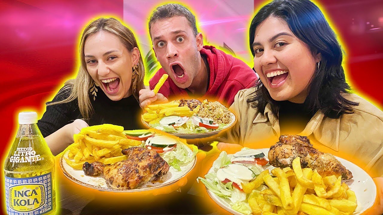ESPAÑOLAS PRUEBAN EL POLLO A LA BRASA Y MOSTRITO PERUANO