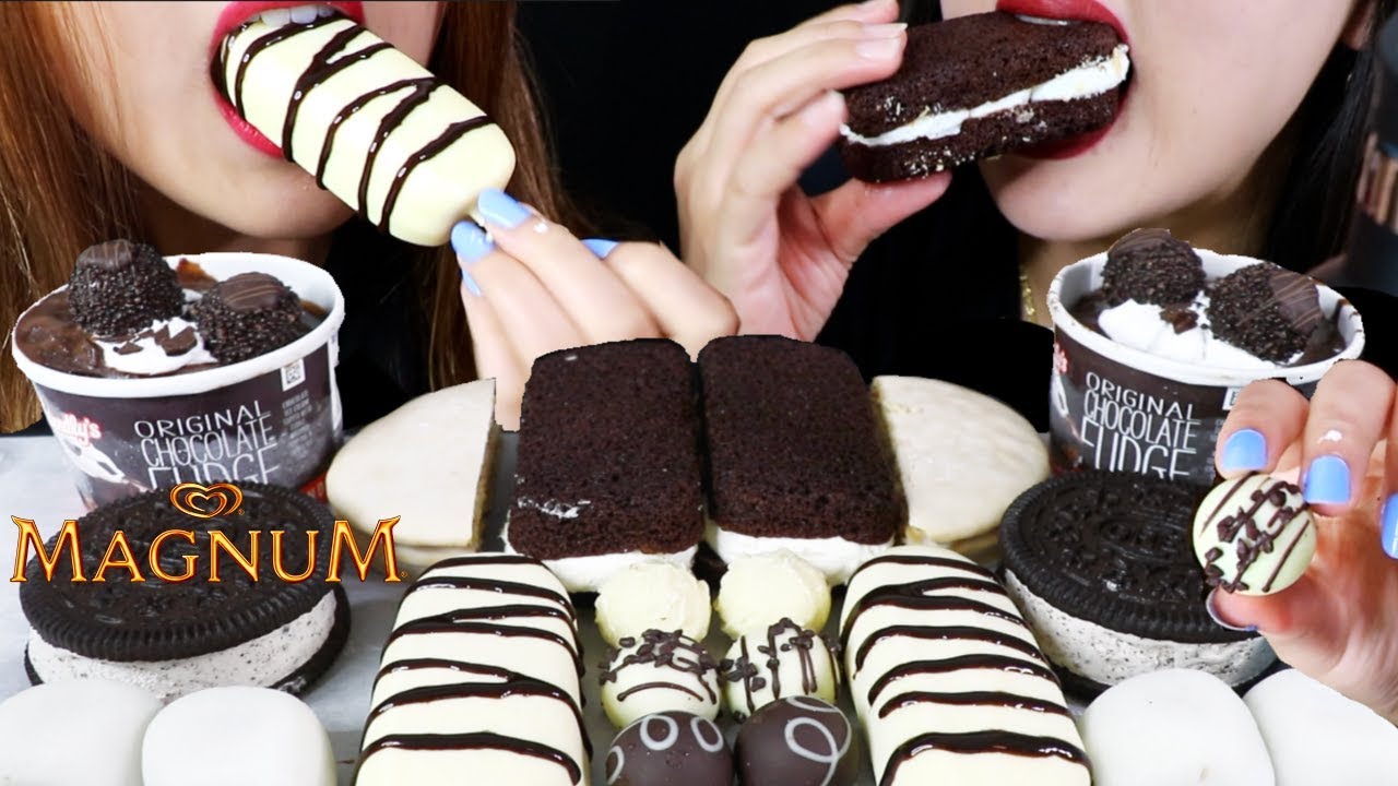 ASMR BLACK & WHITE FOODS (Magnum, Oreo Ice Cream, Mochi, Truffles, Sundaes) 리얼사운드 먹방 | Kim&Liz ASMR