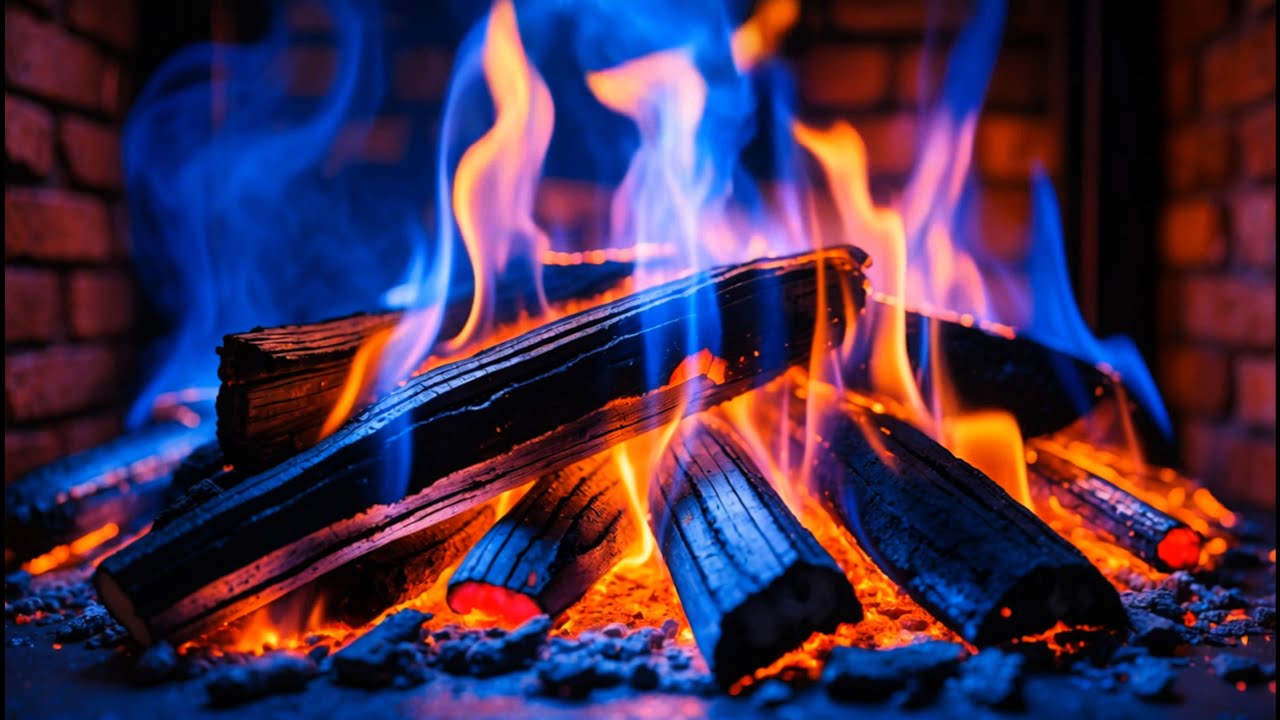 ❄️ Enjoy a Cozy Fireplace with Beautiful Color-Changing Blue and Orange Flames over Burning Logs