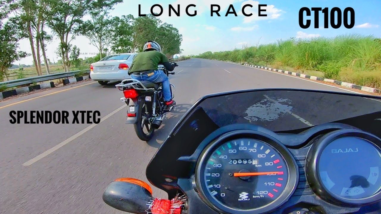 bajaj ct100 vs splendor xtec long race
