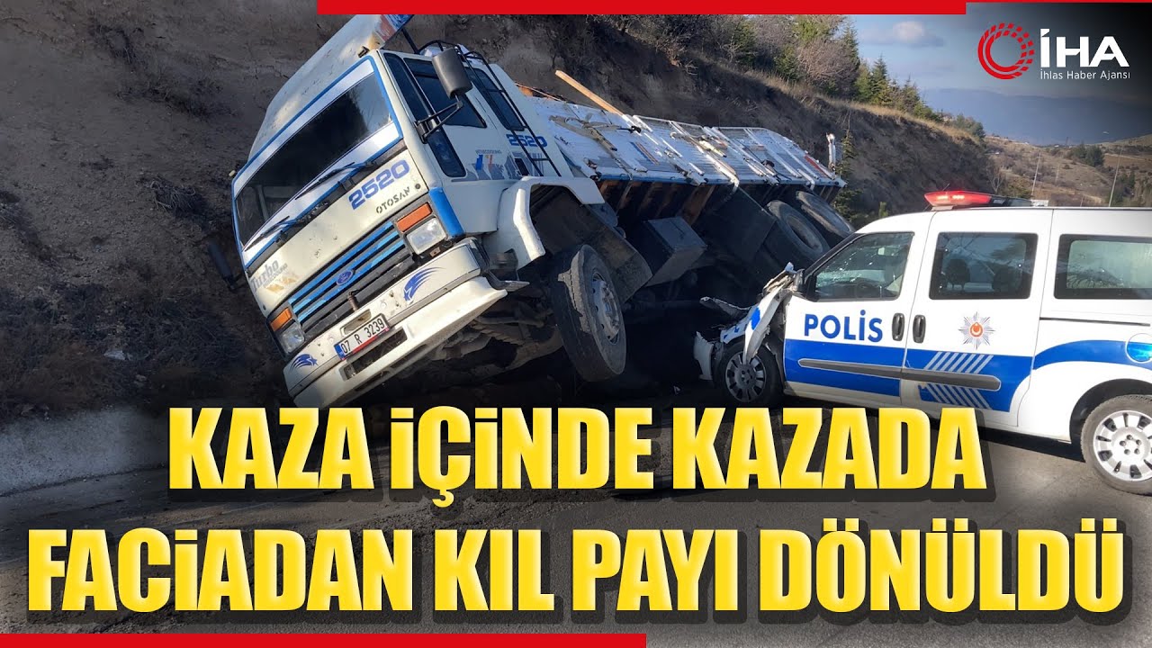 Halk Otobüsü Arıza Yapan Kamyona ve Polis Aracına Çarptı 1'i Polis 6 Yaralı