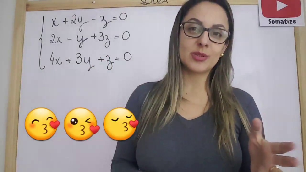 Solução de um sistema possível e indeterminado- SPI- 3 eq. e 3 incógnitas- escalonamento-  Prof Edna
