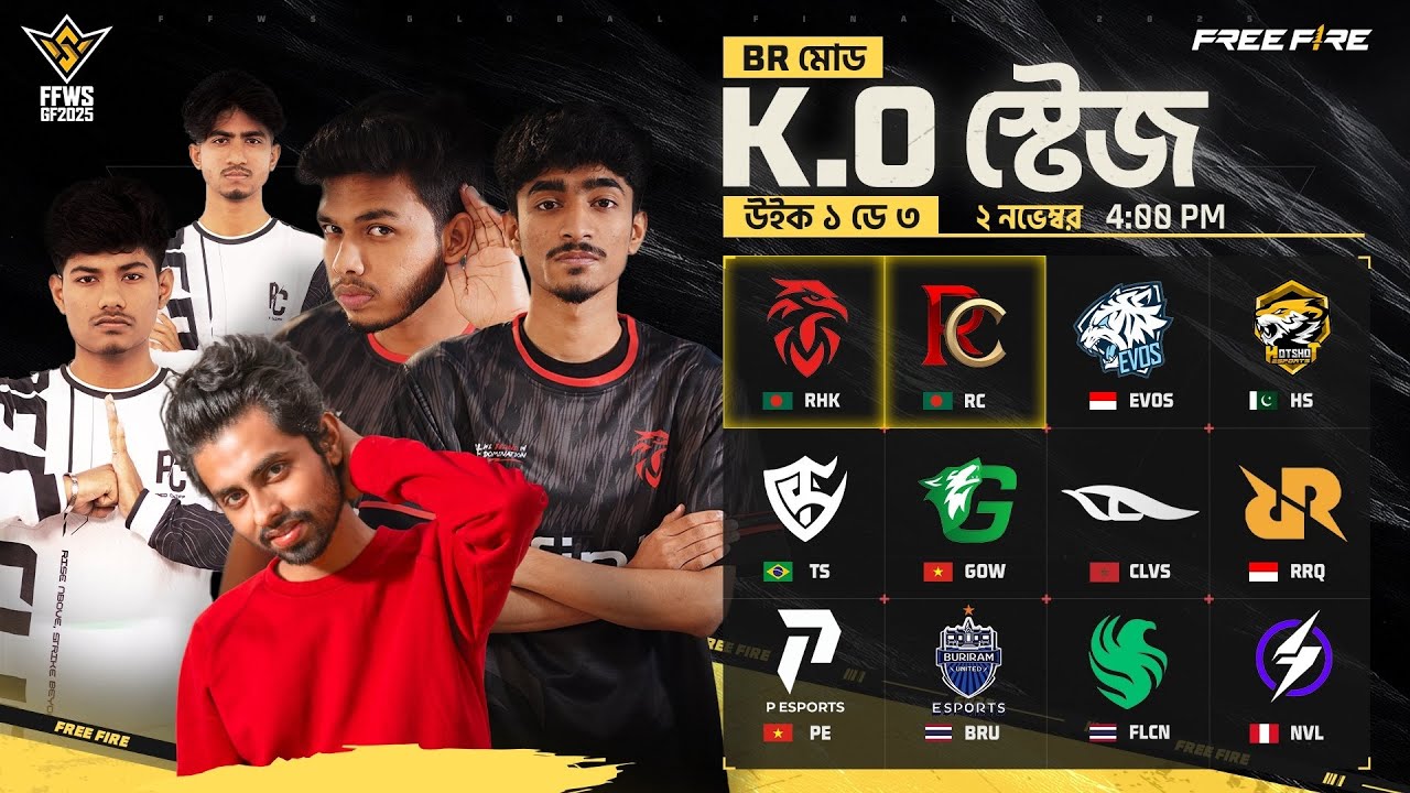নকআউট স্টেজ - ডে ৩ গ্রুপ A বনাম গ্রুপ B | RHK VS RC - EVOS VS FALCONS FFWS #freefire