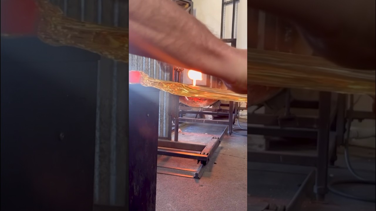 Glass stretching like taffy. #glassblowing #glasssculpture #glassblower #glassart #shorts