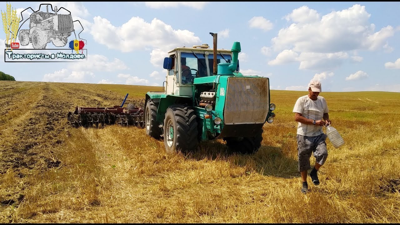 Дискование почвы на т-150к после уборки пшеницы /Moldova