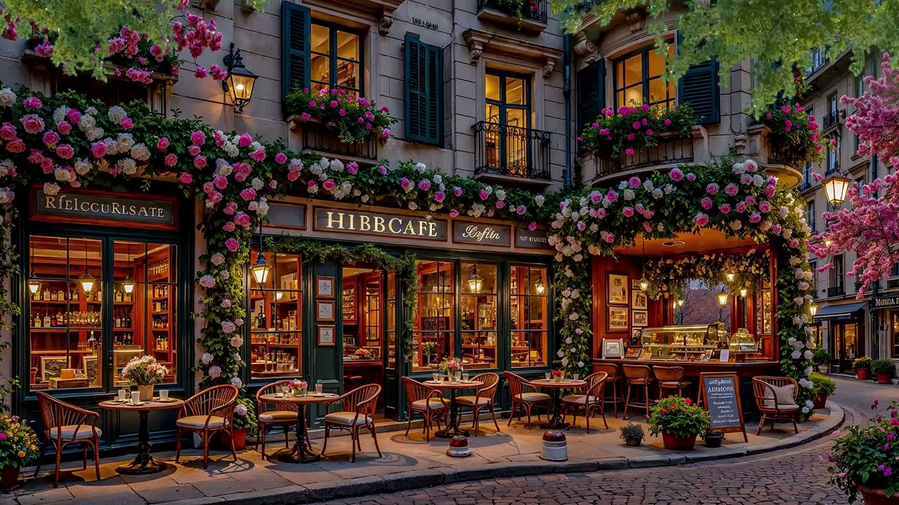 Outdoor Coffee Shop Ambience & Warm Spring Morning 🌸 Relaxing Piano Jazz Music for Work,Study