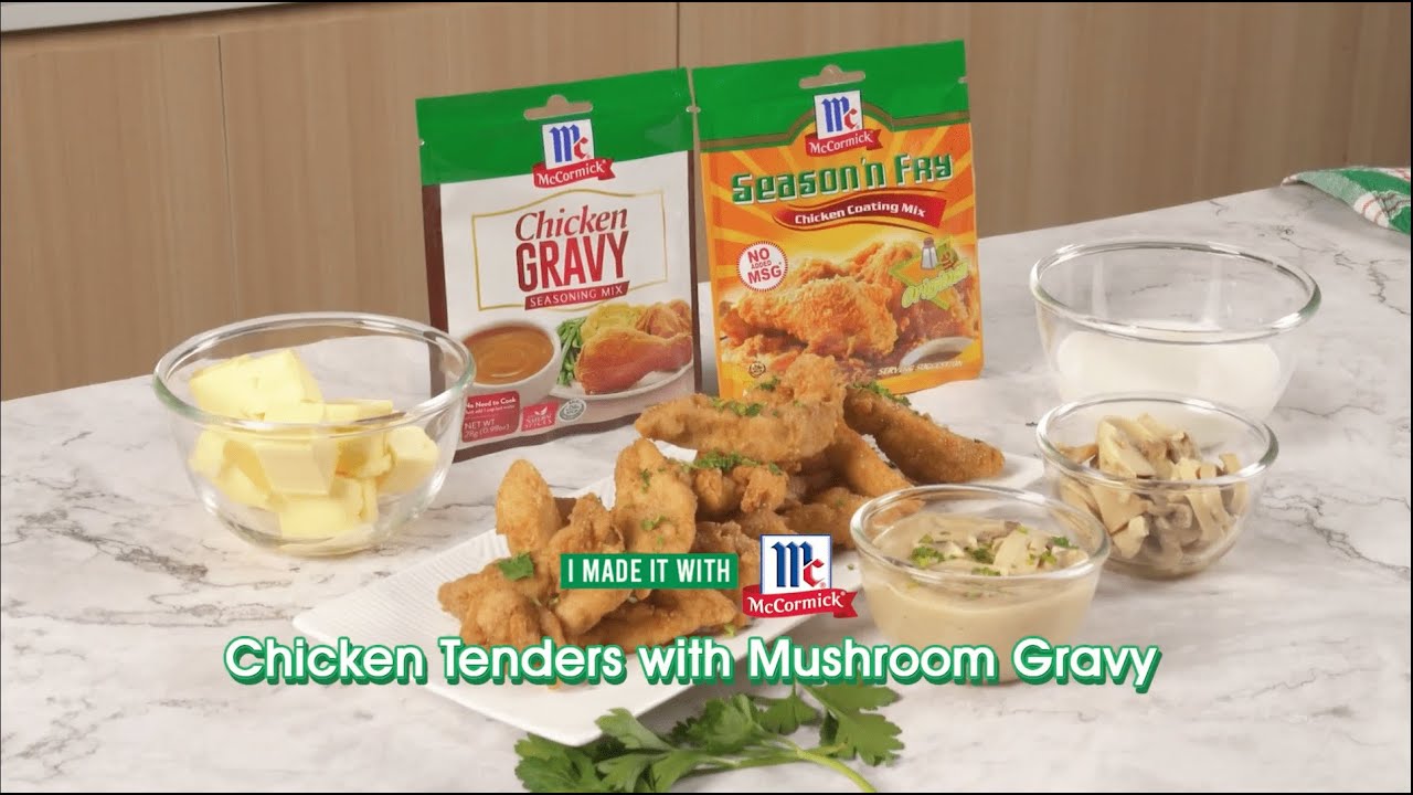 Chicken Tenders & Mushroom Gravy made with McCormick Season 'N Fry and McCormick Chicken Gravy!