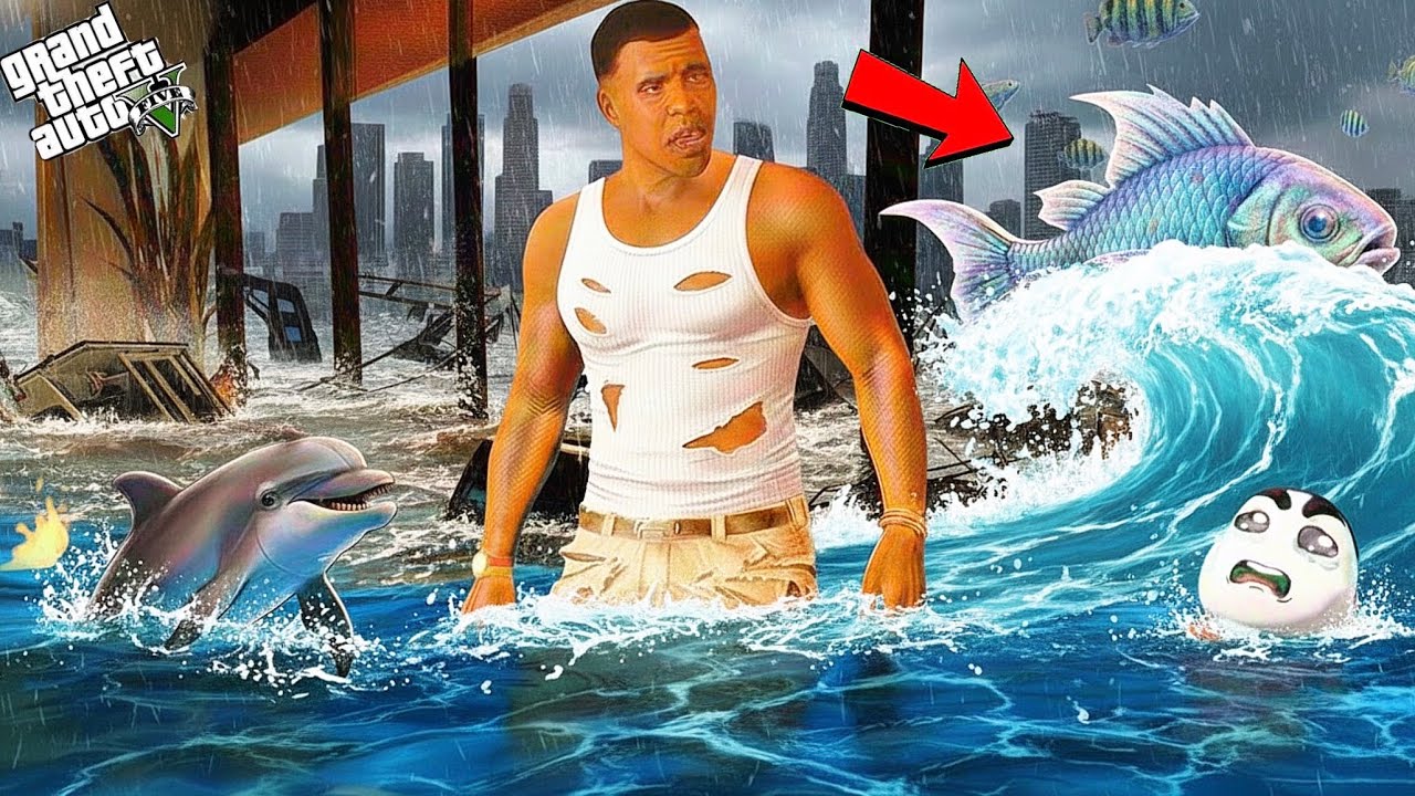 🔥A Magical Fish Appeared in Franklin & Shinchan’s Swimming Pool 😱 | GTA 5 Tsunami Story