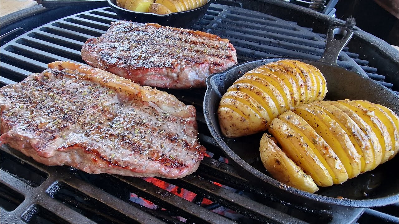Nugarinės kepsnys – STRIPLOIN su hasselback bulvytėmis (grilyje kamado BONO