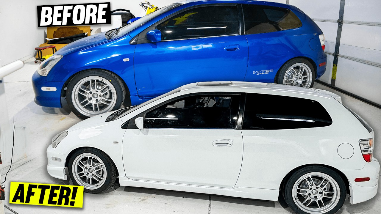 Оклеиваю мой синий, выгоревший на солнце Honda Civic Si дома