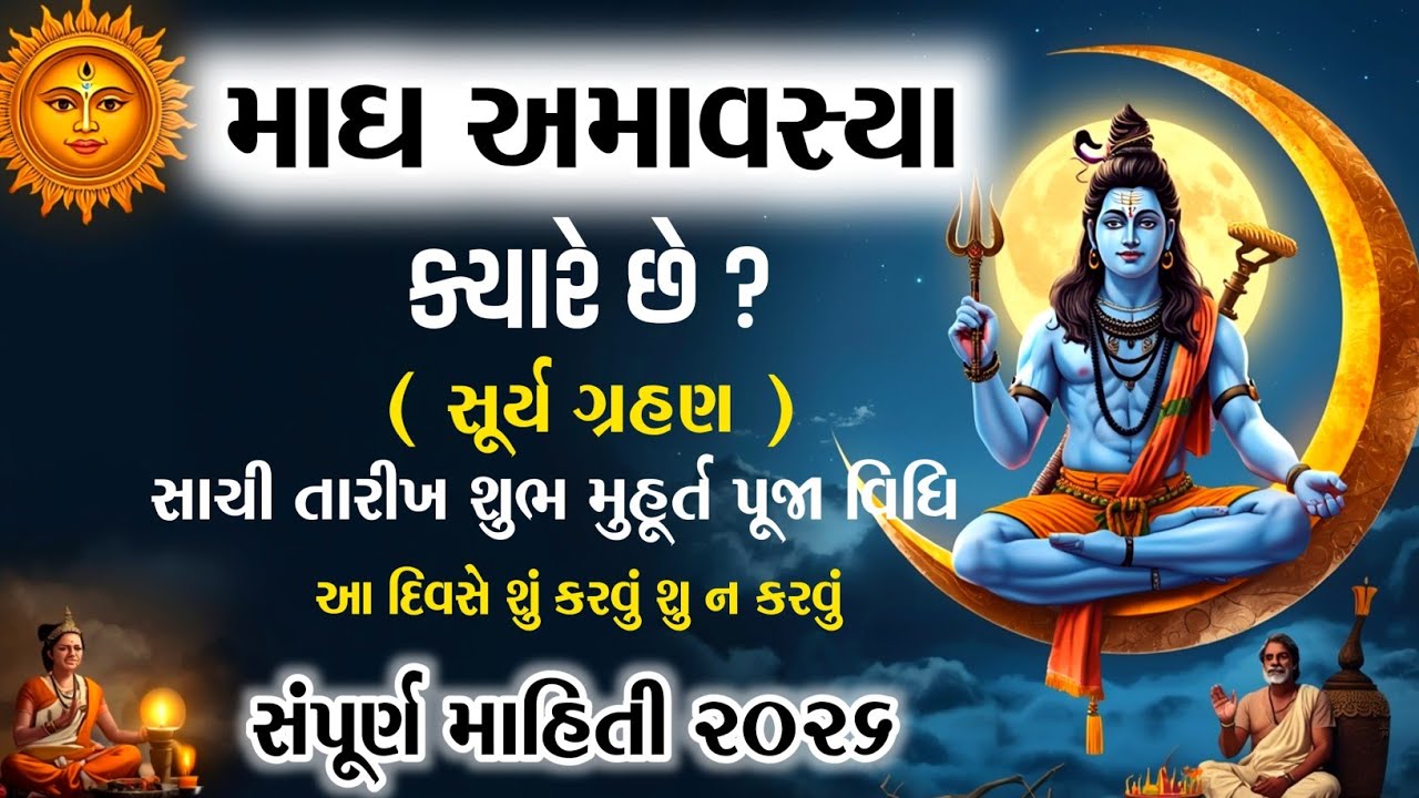 🌑 માઘ અમાવસ્યા ક્યારે છે? | સૂર્ય ગ્રહણ ક્યારે થશે? સંપૂર્ણ માહિતી 2026 🔥શુભ મુહૂર્ત અને મહિમા 🌞