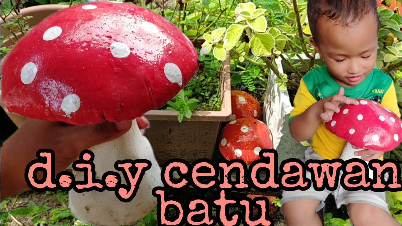 d.i.y cement mushrooms / cara membuat cendawan batu hiasan