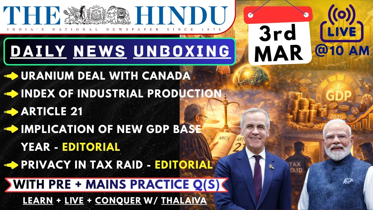 🔴 The Hindu Analysis 3 March 2026 | Canada's Uranium deal & Article 21 | UPSC Current Affairs
