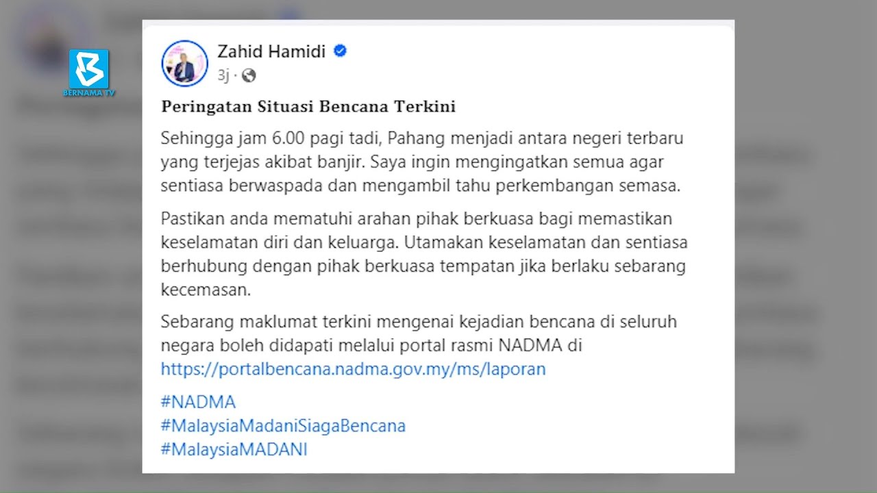 Public need to be vigilant on situation in flood-hit states - DPM Ahmad Zahid