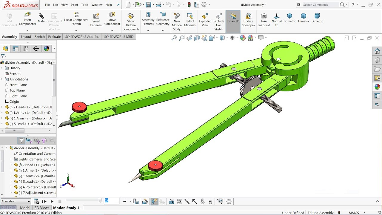 Solidworks tutorial | Design of Compass (divider) in Solidworks