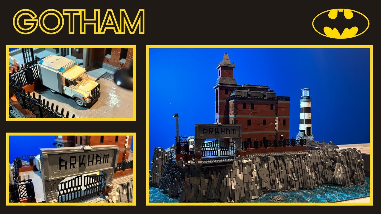 Building Gotham City in LEGO - Arkham Transport, The sign and working on the fences.
