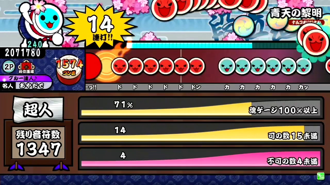【太鼓の達人グリーンver.】段位道場「超人」 合格