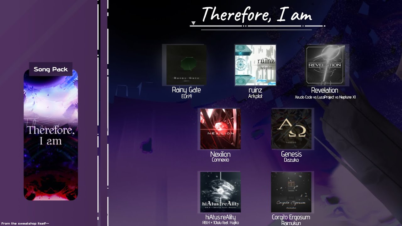 [ ArcCreate | Arcaea Fanmade | Pack ] Therefore, I am | RainyuU/Amorgz's 3rd fanmade pack