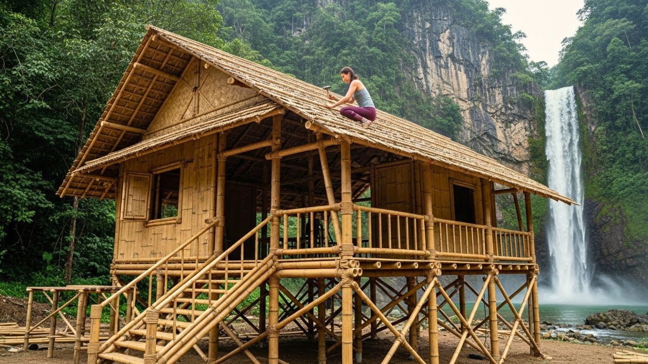 Building a Bamboo House in the Forest – Completing the Bamboo Walls in 48 Hours