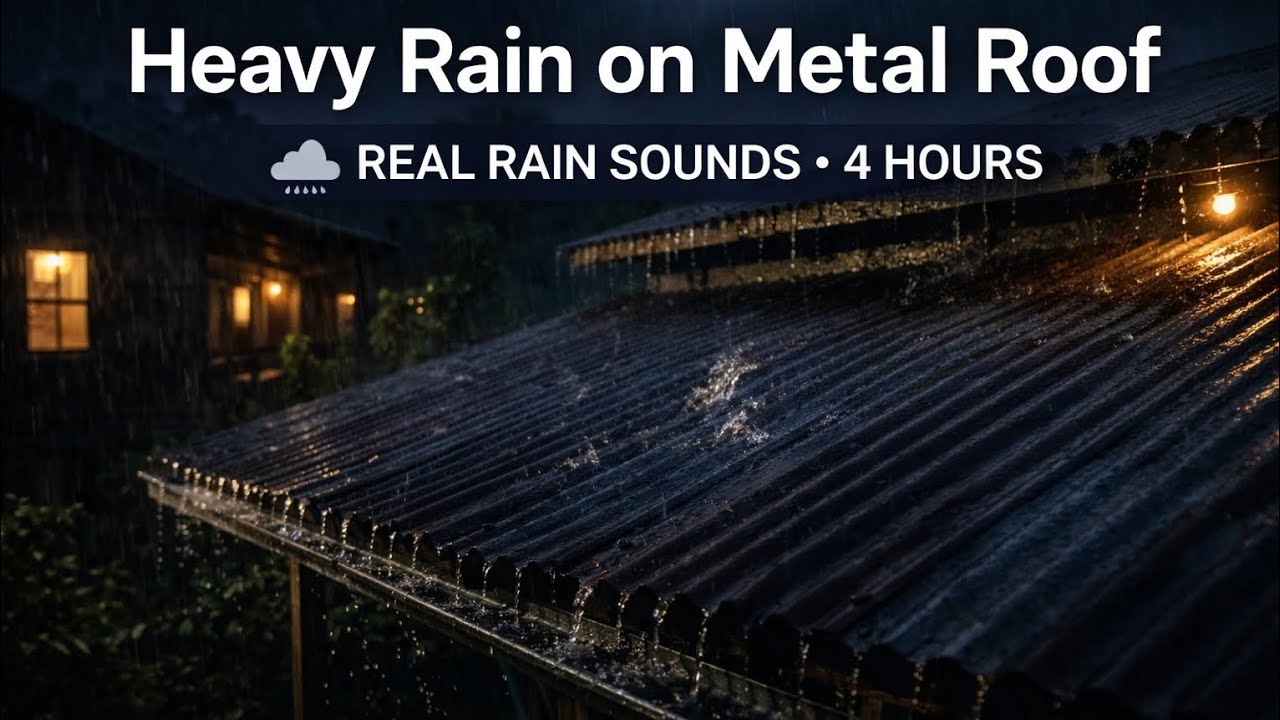 Powerful Rain on Tin Roof 🌧️ 4 Hours Real Rain Ambience for Sleep