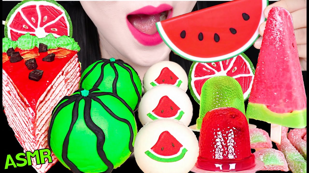 ASMR WATERMELON PARTY *WATERMELON CAKE POP, WATERMELON ICE CREAM 수박 케이크 팝, 수박 아이스크림 먹방 JANE ASMR 제인