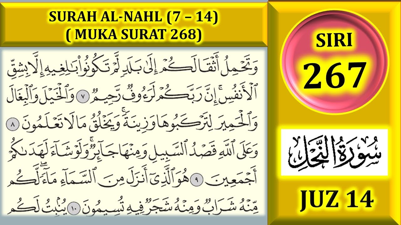 MENGAJI AL-QURAN JUZ 14 : SURAH AL-NAHL (AYAT 7-14) / MUKA SURAT 268