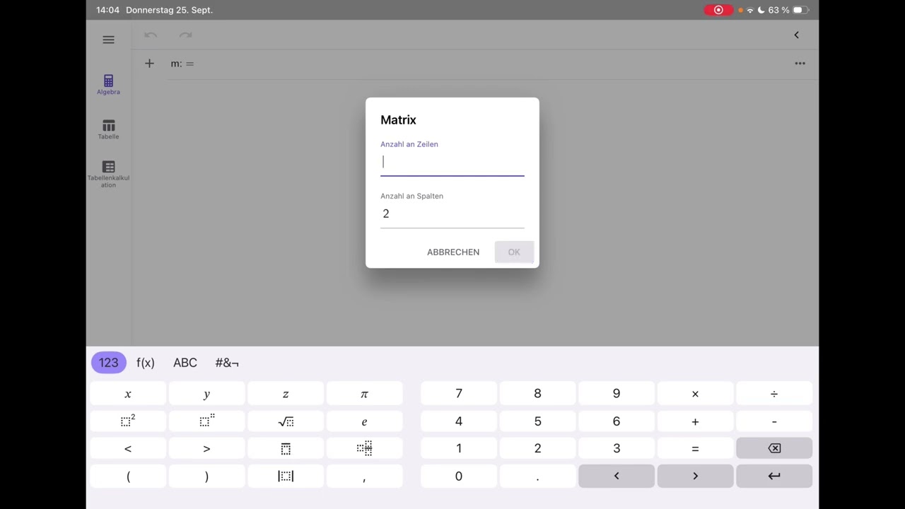 Geogebra- LGS mit Matrix lösen