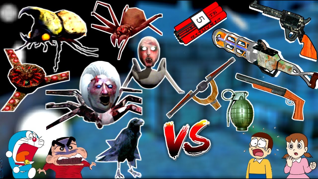 Granny All Pets VS All Weapons (Granny All Chapters Pets) With Shinchan and Nobita