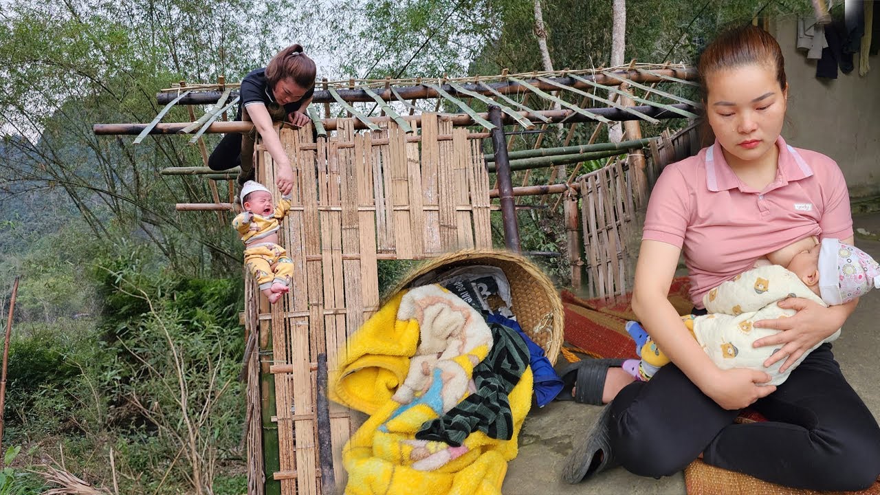 Single mom 17 years old raising her children alone - taking care of her - build a house alone