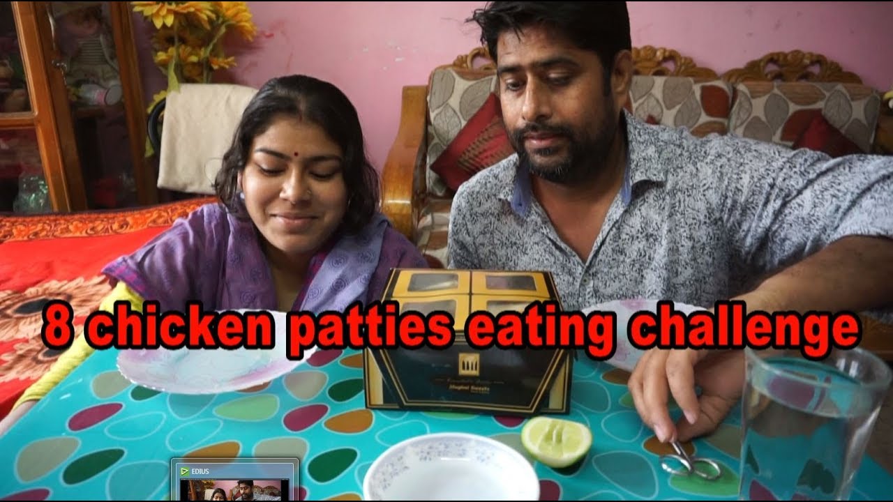 8 chicken patties eating challenge | husband vs wife eating competition