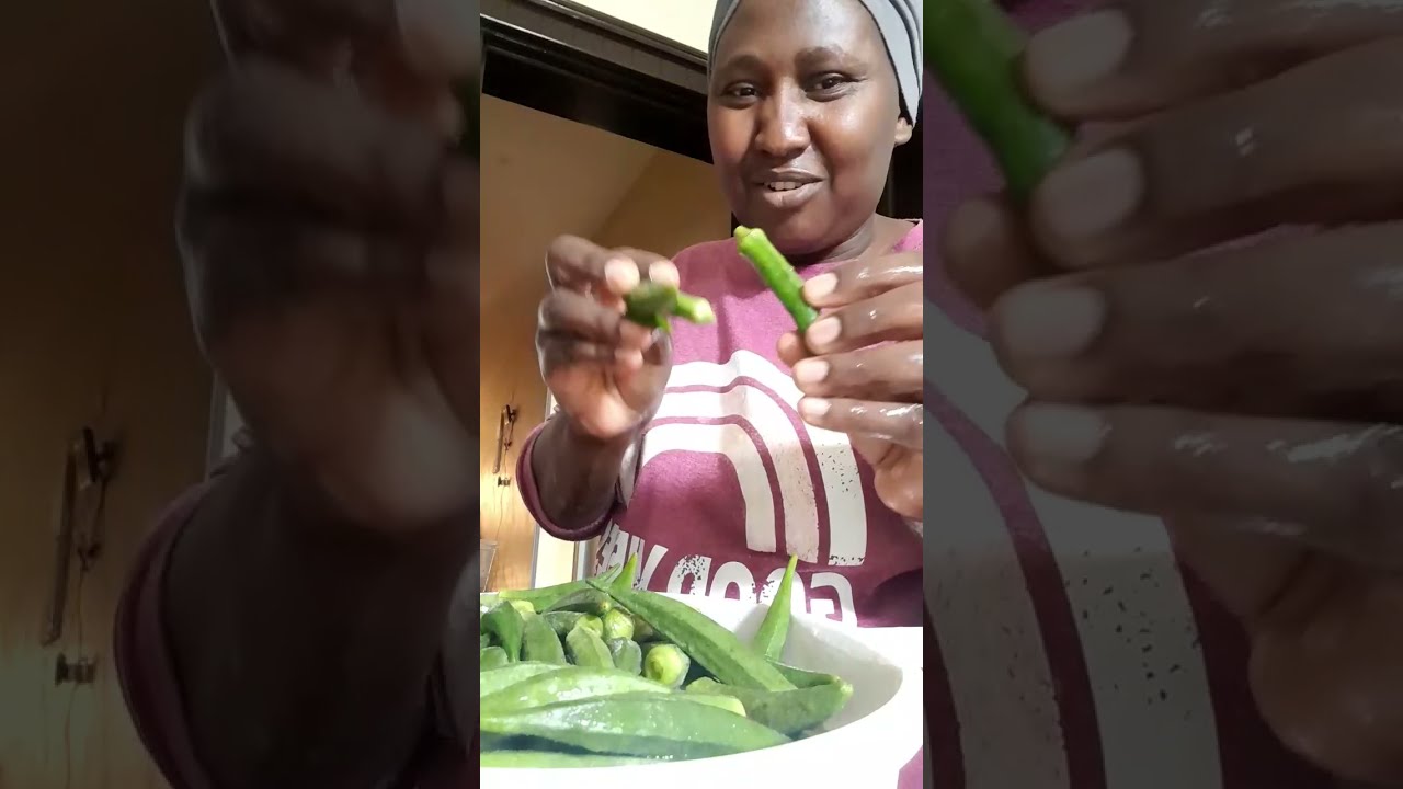 Preparing chicken for saholuma and cutting okra
