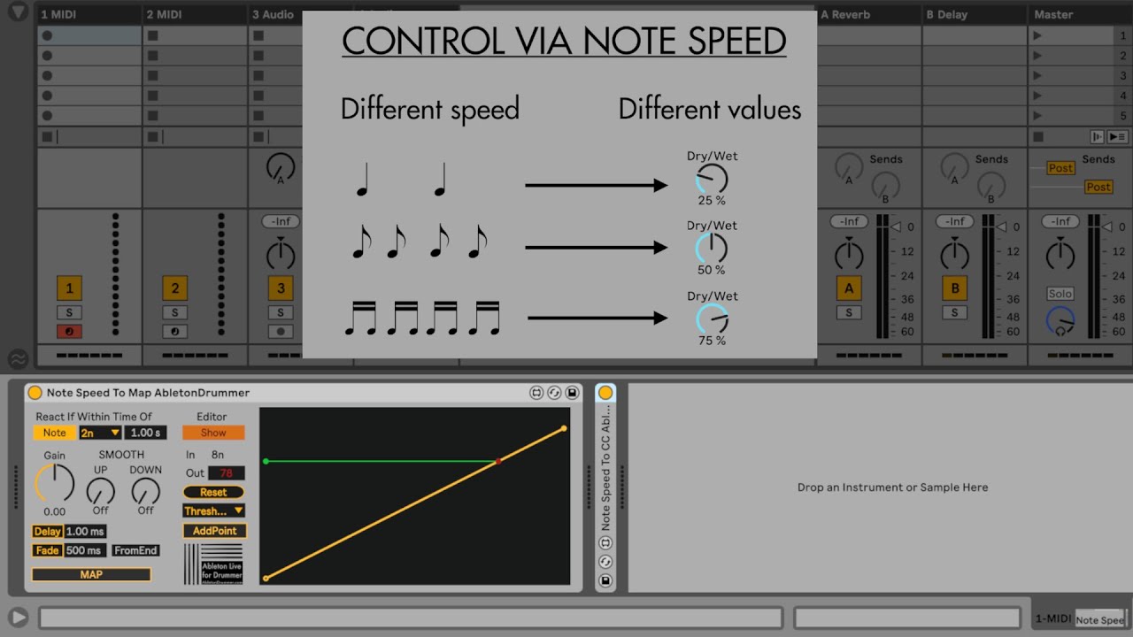 Note Speed To Map and CC - Max for Live device For Ableton Live - Long Run-through