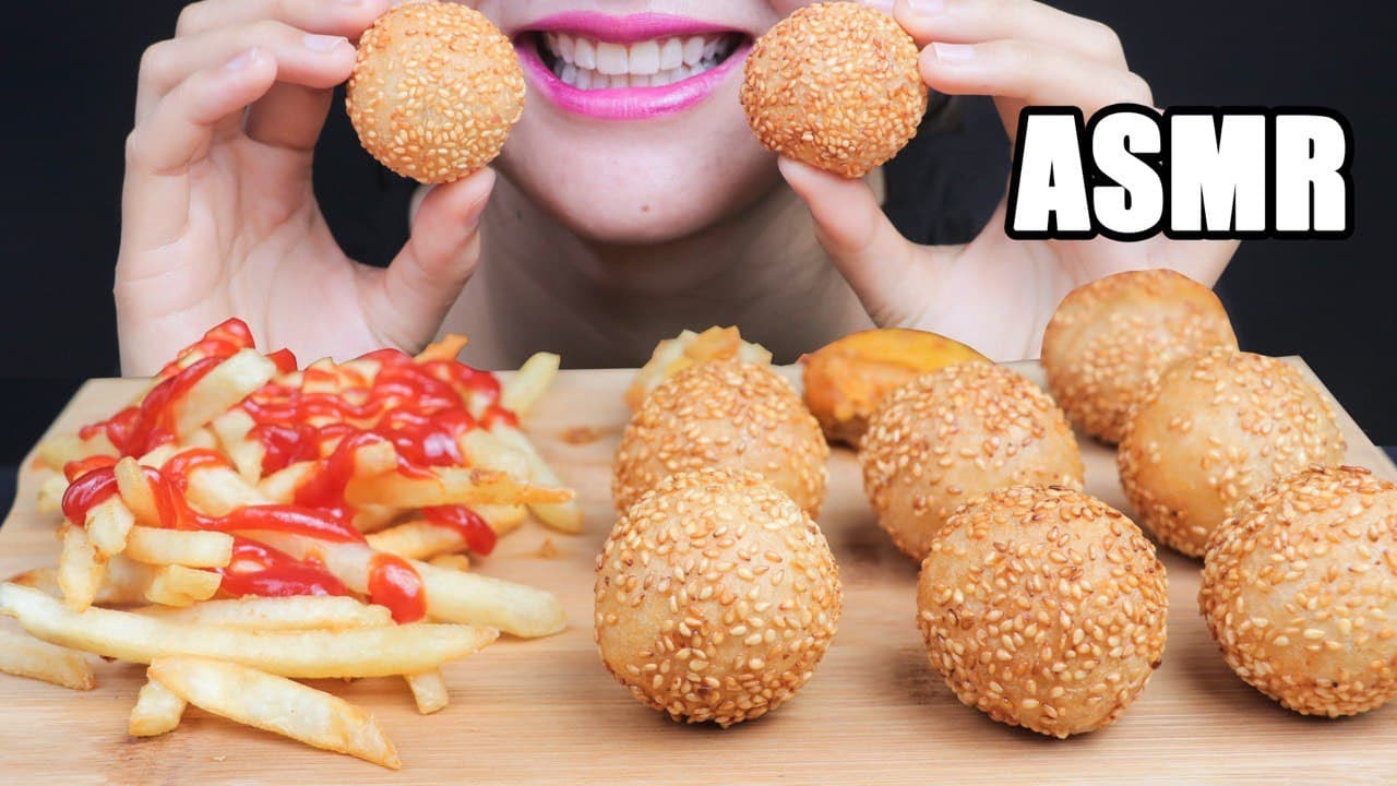 ASMR Fried Sesame Balls + CRUNCHY FRIES ( Eating Sound) No Talking | PAN-ASMR