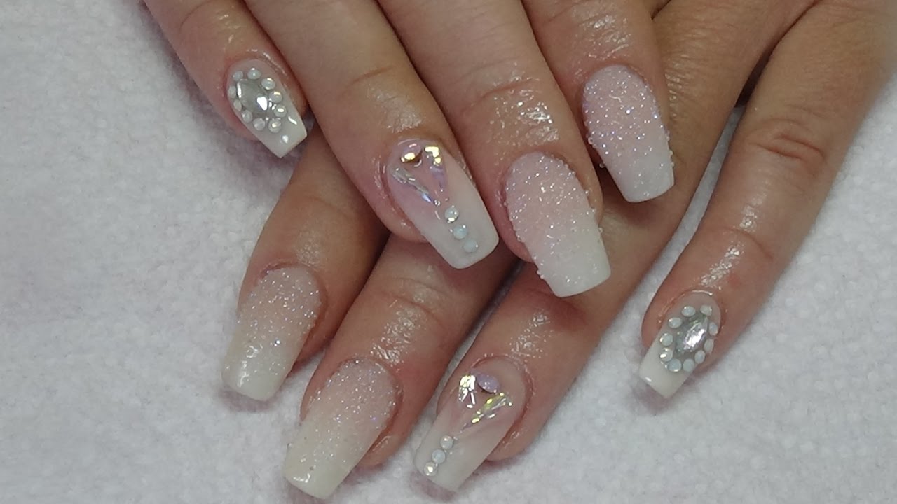 Ombre acrylic nails with crystal pixie