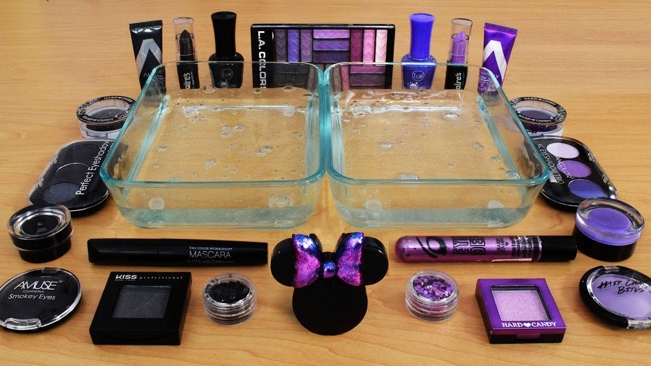 Black vs Purple - Mixing Makeup Eyeshadow Into Slime ASMR