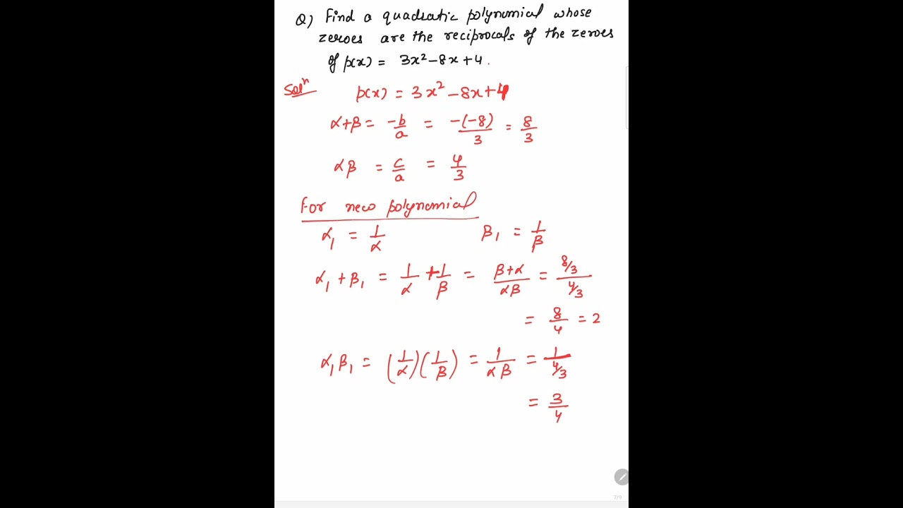Quadratic polynomial whose roots are reciprocal of a given polynomial 